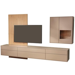 Wohnwand Silea, taupe/Eiche-Nachbildung, inkl. Push-to-Open Funktion