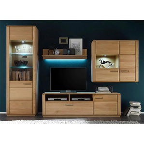 Wohnwand II 4-teilig Front: Massivholz Eiche Bianco, geölt Korpus: Spanplatte, furniert & geölt Rückwand: HDF Hochdichte Faserplatte