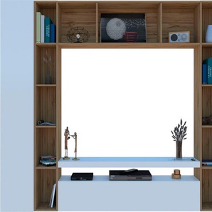 Wohnwand TECNOS Brooklyn Kastenmöbel-Sets Gr. B/H/T: 270 cm x 210 cm x 35 cm, weiß (weiß, wotan oak, hochglanz) Wohnwände