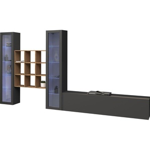 Wohnwand TECNOS Maruska Kastenmöbel-Sets Gr. B/H/T: 350 cm x 180 cm x 30 cm, grau (anthrazit, anthrazit) Wohnwände
