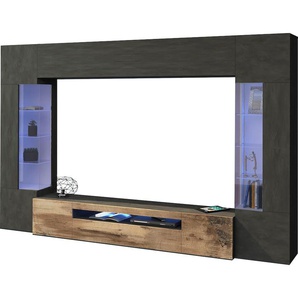 Wohnwand TECNOS New Egypt Kastenmöbel-Sets Gr. B/H/T: 290 cm x 191,2 cm x 40 cm, grau (zement ahorn pereira) Wohnwände