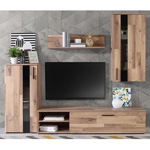 Wohnwand Tilsit 4-teilig Spanplatte, foliert Braun 213 x 184 x 41cm