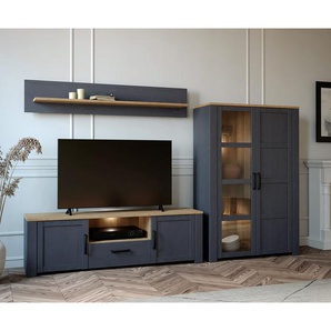 Wohnwand I 3-teilig Spanplatte, beschichtet Blau/Braun 282 x 179 x 42cm