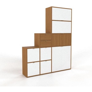 Wohnwand Weiß - Individuelle Designer-Regalwand: Schubladen in Weiß & Türen in Weiß - Hochwertige Materialien - 154 x 195 x 34 cm, Konfigurator