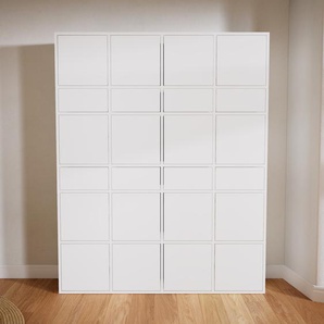 Wohnwand Weiß - Individuelle Designer-Regalwand: Schubladen in Weiß & Türen in Weiß - Hochwertige Materialien - 156 x 195 x 34 cm, Konfigurator