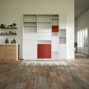 Wohnwand Weiß - Individuelle Designer-Regalwand: Schubladen in Weiß & Türen in Weiß - Hochwertige Materialien - 228 x 238 x 34 cm, Konfigurator