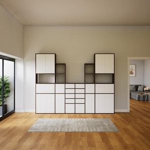 Wohnwand Weiß - Individuelle Designer-Regalwand: Schubladen in Weiß & Türen in Weiß - Hochwertige Materialien - 305 x 233 x 34 cm, Konfigurator