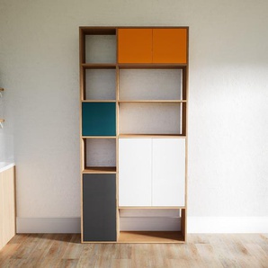 Wohnwand Weiß - Individuelle Designer-Regalwand: Türen in Gelb - Hochwertige Materialien - 115 x 233 x 34 cm, Konfigurator