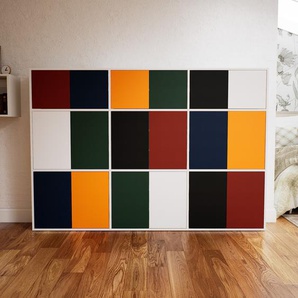 Wohnwand Weiß - Individuelle Designer-Regalwand: Türen in Schwarz - Hochwertige Materialien - 226 x 156 x 34 cm, Konfigurator
