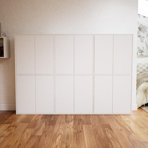 Wohnwand Weiß - Individuelle Designer-Regalwand: Türen in Weiß - Hochwertige Materialien - 226 x 156 x 34 cm, Konfigurator
