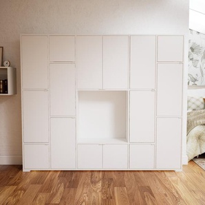 Wohnwand Weiß - Individuelle Designer-Regalwand: Türen in Weiß - Hochwertige Materialien - 231 x 196 x 34 cm, Konfigurator