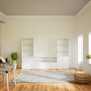 Wohnwand Weiß - Individuelle Designer-Regalwand: Türen in Weiß - Hochwertige Materialien - 300 x 195 x 34 cm, Konfigurator