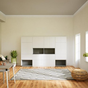 Wohnwand Weiß - Individuelle Designer-Regalwand: Türen in Weiß - Hochwertige Materialien - 300 x 200 x 34 cm, Konfigurator