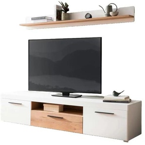 Wohnwand - weiß - Materialmix - 205 cm - 180 cm | Möbel Kraft