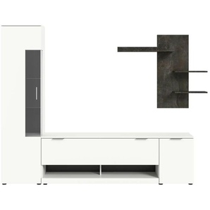 Wohnwand - weiß - Materialmix - 250 cm - 190 cm | Möbel Kraft