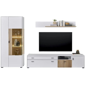 Wohnwand - weiß - Materialmix - 285 cm - 180 cm | Möbel Kraft