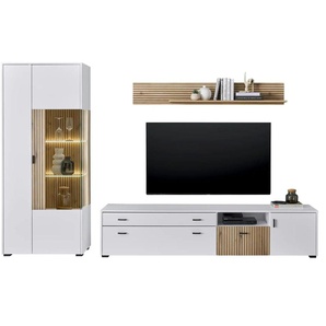 Wohnwand - weiß - Materialmix - 285 cm - 180 cm | Möbel Kraft