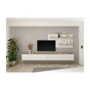 Wohnwand - weiß - Materialmix - 300 cm - 30 cm | Möbel Kraft