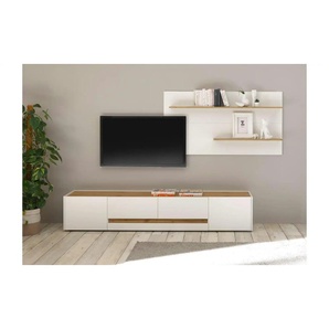 Wohnwand - weiß - Materialmix - 300 cm - 45 cm | Möbel Kraft