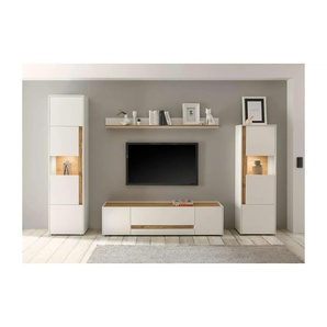 Wohnwand - weiß - Materialmix - 310 cm - 45 cm | Möbel Kraft