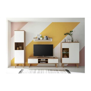 Wohnwand - weiß - Materialmix - 320 cm - 197 cm | Möbel Kraft