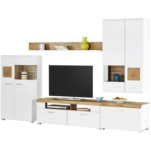 Wohnwand - weiß - Materialmix - 320 cm - 205 cm - cm 47,0 | Möbel Kraft