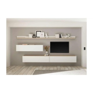 Wohnwand - weiß - Materialmix - 340 cm - 30 cm | Möbel Kraft