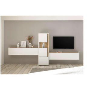 Wohnwand - weiß - Materialmix - 350 cm - 155 cm - cm 40,0 | Möbel Kraft