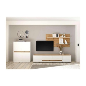 Wohnwand - weiß - Materialmix - 360 cm - 45 cm | Möbel Kraft