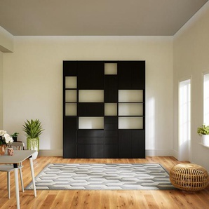 Wohnwand Wenge - Individuelle Designer-Regalwand: Schubladen in Wenge & Türen in Wenge - Hochwertige Materialien - 228 x 272 x 34 cm, Konfigurator
