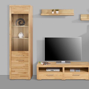 Wohnwand WOLTRA Falco Kastenmöbel-Sets Gr. B/H/T: 250 cm x 190 cm x 35 cm, braun (eiche teilmassiv) Holzstruktur Wohnwände Fronten aus Massivholz