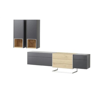 Wohnwert Wohnwand Media Design - schwarz - Materialmix - 273 cm - 198 cm - cm 48,0 | Möbel Kraft
