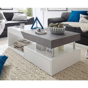 Wohnzimmertisch Couchtisch 100 cm Ablagen Klappen Sofatisch Beistelltisch weiß 