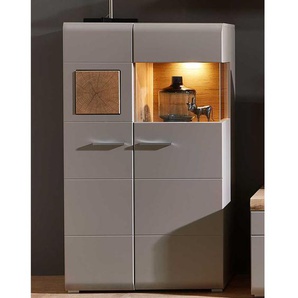 Wohnzimmer Highboard in Grau und Eiche Optik Glas