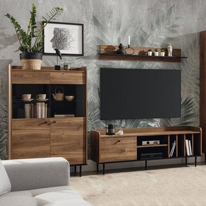 Wohnzimmer Möbel Set Eiche Nb. im Vintage Stil VAREDO-132 150 cm Lowboard, Wandboard und Highboard, b/h/t: ca. 255/180/40 cm
