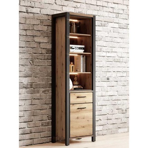 Wohnzimmer Regal in Wildeichefarben und Schwarz Industry und Loft Stil