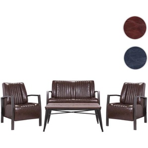 Wohnzimmer-Set HWC-H10, 2er Sofa Polstersessel Couchtisch, Kunstleder Metall Industrial MVG ~ braun