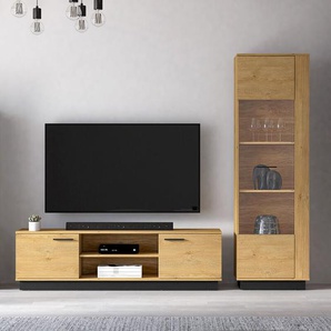 Wohnzimmer-Set mit Vitrine & Lowboard, Eiche modern 2-teilig MARSALA-131