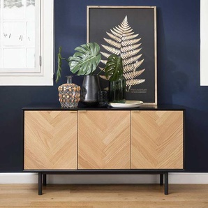 Wohnzimmer Sideboard in Schwarz und Eiche furniert 150 cm breit
