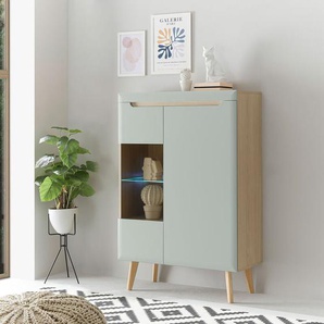 Wohnzimmer Vitrine in Grün Matt mit Eiche STOCKTON-61
