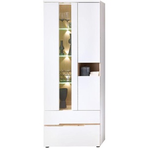 Wohnzimmer-Vitrine mit 75 cm Breite in weiß supermatt und Eiche - MANRESA-36