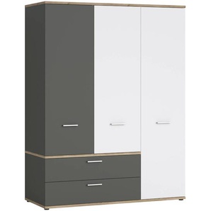 Wójcik Kleiderschrank, Weiß / Graphit, Holzoptik
