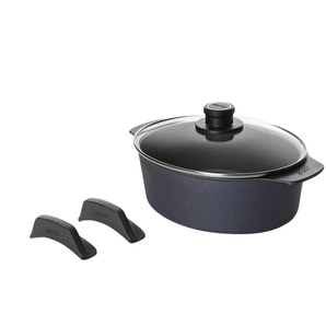 WOLL Gussbräter mit Glasdeckel und Silikongriffen  Diamond Lite ¦ schwarz ¦ Aluminium-Guss ¦ Maße (cm): B: 22 H: 12