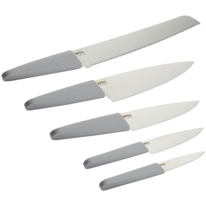 Woll Messerset Cutting Edge, Grau, 5-teilig, ergonomischer Griff, rutschfester Griff, Kochen, Küchenmesser, Messersets