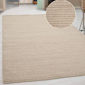 Teppich ANDAS Kreta, mit Wolle, handgewebt, Naturfaser Teppiche Gr. B/L: 120 cm x 180 cm, 14 mm, 1 St., beige (sand) Schurwollteppiche