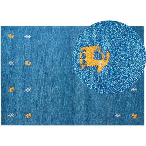 Wollteppich Blau 160 x 230 cm Handgetuftet Western-Tiermotiv rustikales Design