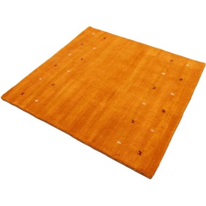 Wollteppich CARPETFINE Gabbeh-Uni Teppiche Gr. B/L: 120 cm x 120 cm, 15 mm, 1 St., orange Orientalische Muster
