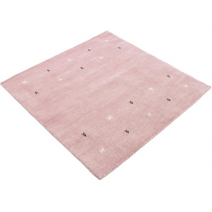 Wollteppich CARPETFINE Gabbeh-Uni Teppiche Gr. B/L: 120 cm x 120 cm, 15 mm, 1 St., rosa Orientalische Muster reine Wolle, handgewebt, Gabbeh Loom Tiermotiv, Sonderform Quadrat