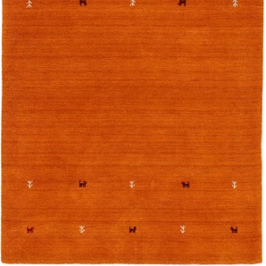 Wollteppich CARPETFINE Gabbeh Uni Teppiche Gr. B/L: 120 cm x 170 cm, 15 mm, 1 St., orange Orientalische Muster reine Wolle, handgewebt, Gabbeh Loom Tiermotiv, auch als Läufer