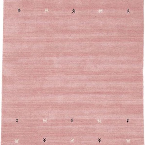 Wollteppich CARPETFINE Gabbeh Uni Teppiche Gr. B/L: 120 cm x 170 cm, 15 mm, 1 St., rosa Orientalische Muster reine Wolle, handgewebt, Gabbeh Loom Tiermotiv, auch als Läufer